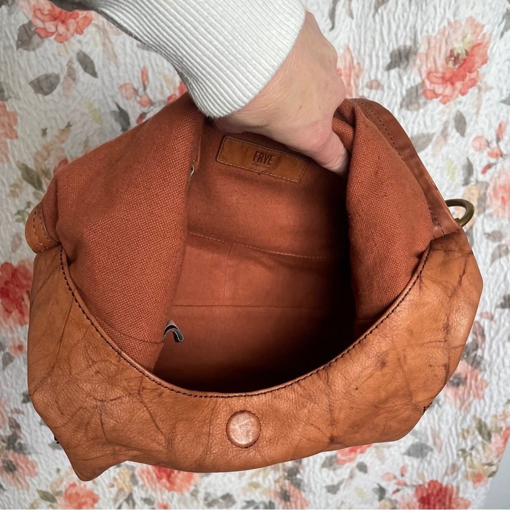 Frye Campus Rivet Hobo Leather Shoulder Bag in a Distressed Cognac Brown - Picture 8 of 14